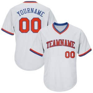 Custom White Orange Royal Authentic Rib Knit Baseball Jersey Shirt