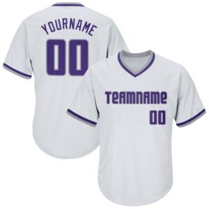 Custom White Purple Gray Authentic Rib Knit Baseball Jersey Shirt
