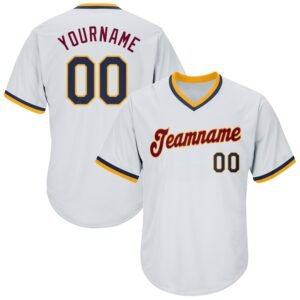Custom White Navy Gold Authentic Rib Knit Baseball Jersey Shirt
