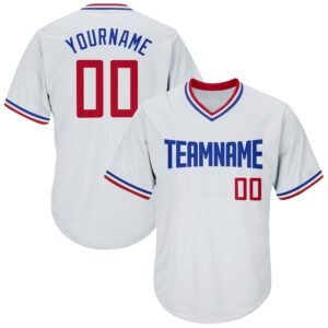 Custom White Red Royal Authentic Rib Knit Baseball Jersey Shirt