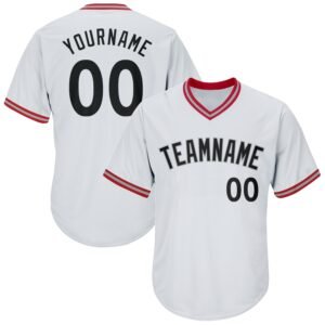 Custom White Black Red Authentic Rib Knit Baseball Jersey Shirt
