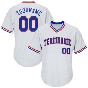 Custom White Royal Red Authentic Rib Knit Baseball Jersey Shirt