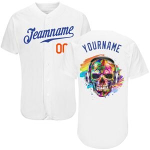 Custom White Royal Orange Authentic Skull Fashion Baseball Jersey