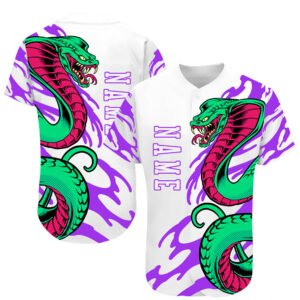 Custom White Purple 3D Snake Authentic Baseball Jersey